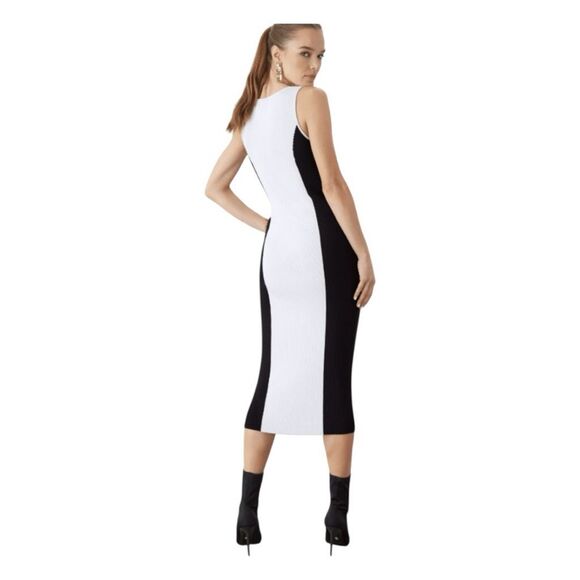 GSTQ Colorblock Sweater V-Neck Midi Dress Black White Knit M - Picture 5 of 11